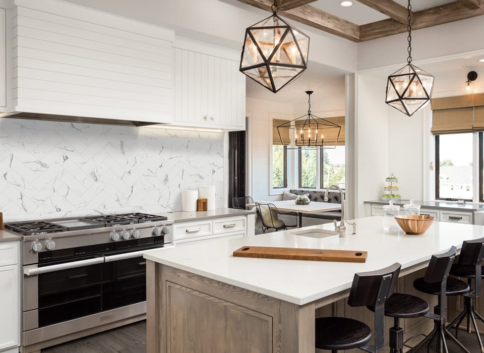 Kitchen backsplash and island flooring in London Ontario