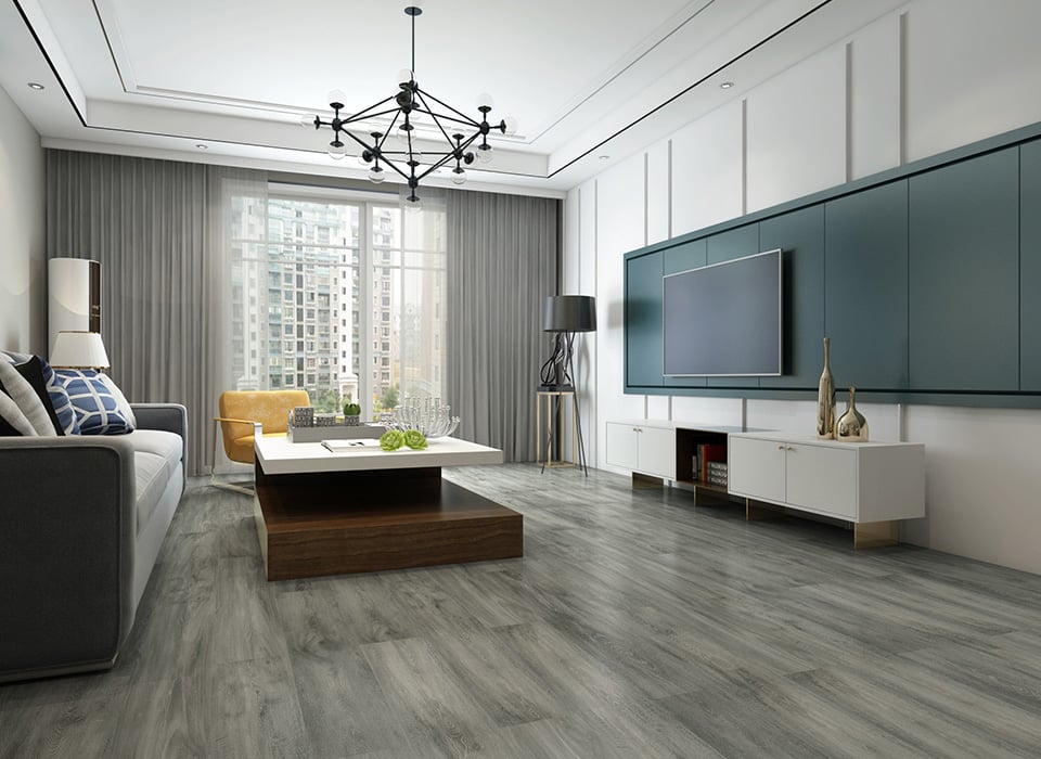 Cozy living room with rich wood-tone luxury vinyl plank flooring in Ontario condo.