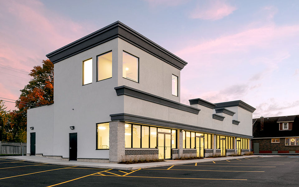 Retail store front, new building