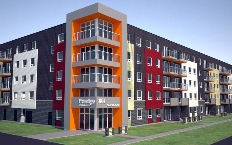 Multiple level apartment building with different use