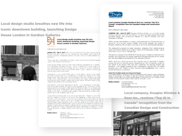 Rendering of various clients press releases to demonstrate consulting and public relations