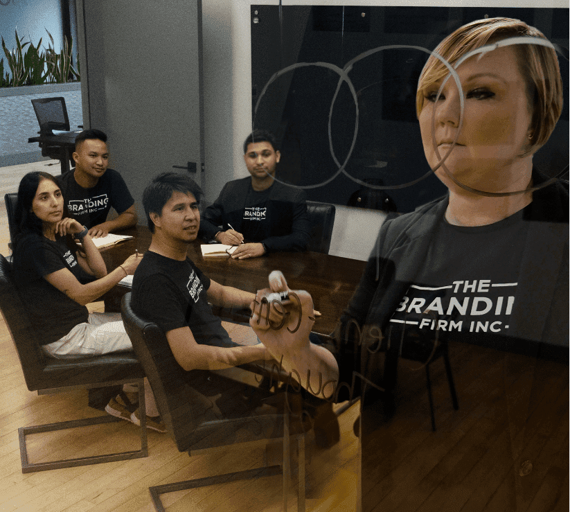 A view of The Branding Firm Inc. collaborating with each other