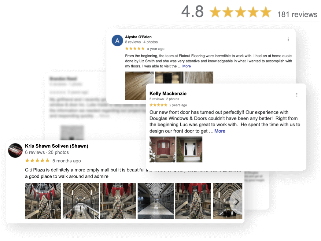 Rendering of customer testimonials on Google